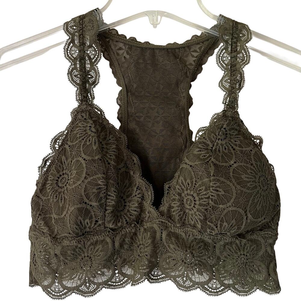 Aerie Green Floral Lace Bralette Womens Size M Padded Feminine Fairy Dainty